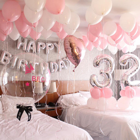 pink white helium ceiling latex balloon rose gold foil heart birthday number foil balloon custom name bubble balloon 
