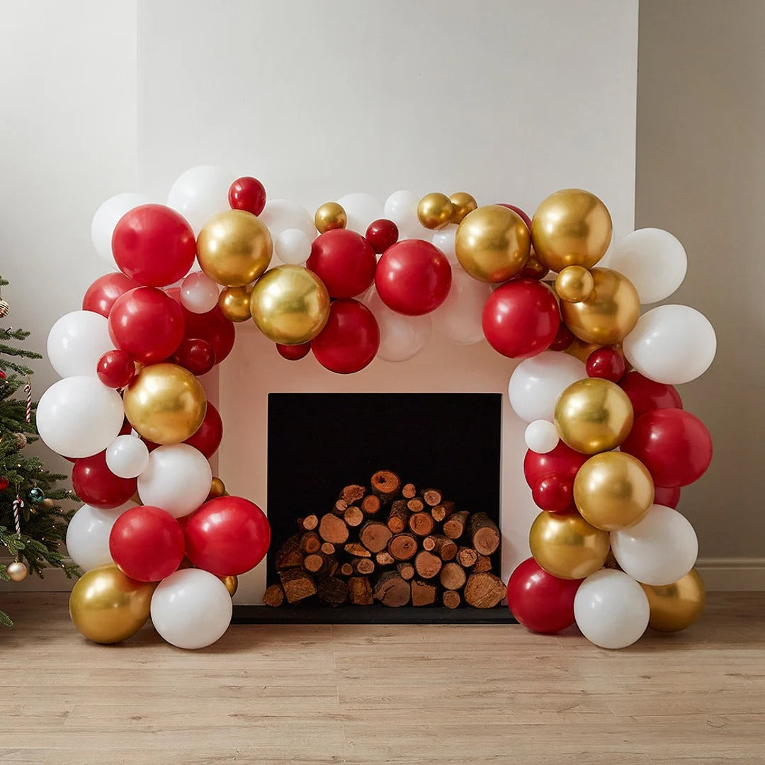 Christmas classic red & chrome gold balloon garland - 18 ft garland