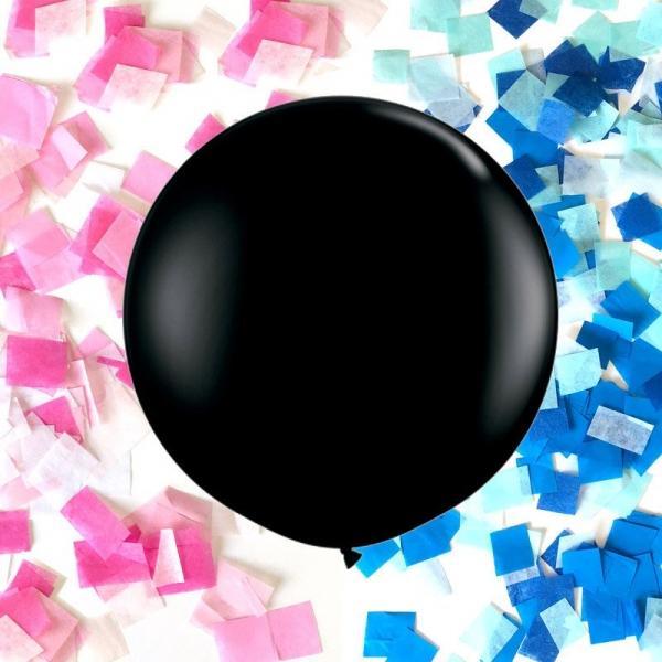 36 inch Black Baby Gender Reveal Confetti Balloons - ONE UP BALLOONS