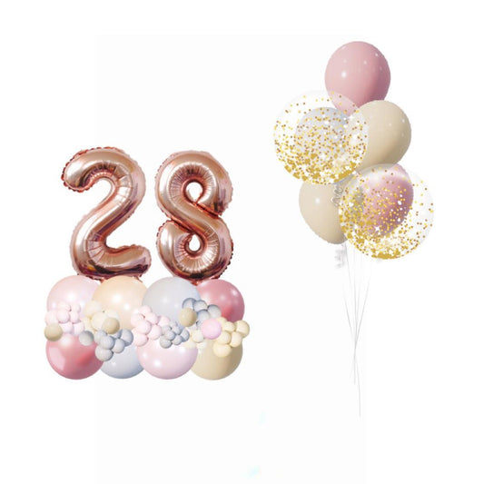 GLAM TAN - CONFETTI BOUQUET & NUMBER PEDESTALS SET - ONE UP BALLOONS