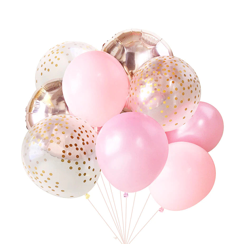 Baby pink confetti shine balloon bouquet - ONE UP BALLOONS