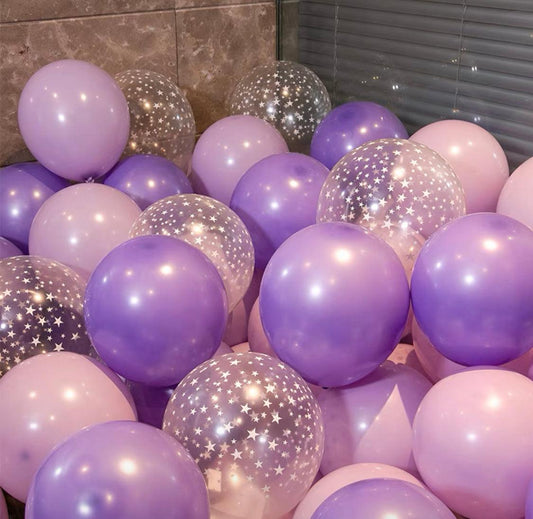 Global Shipping (50 pack) 11 inch purple lilac with stars latex Balloons (Balloons only) - ONE UP BALLOONS