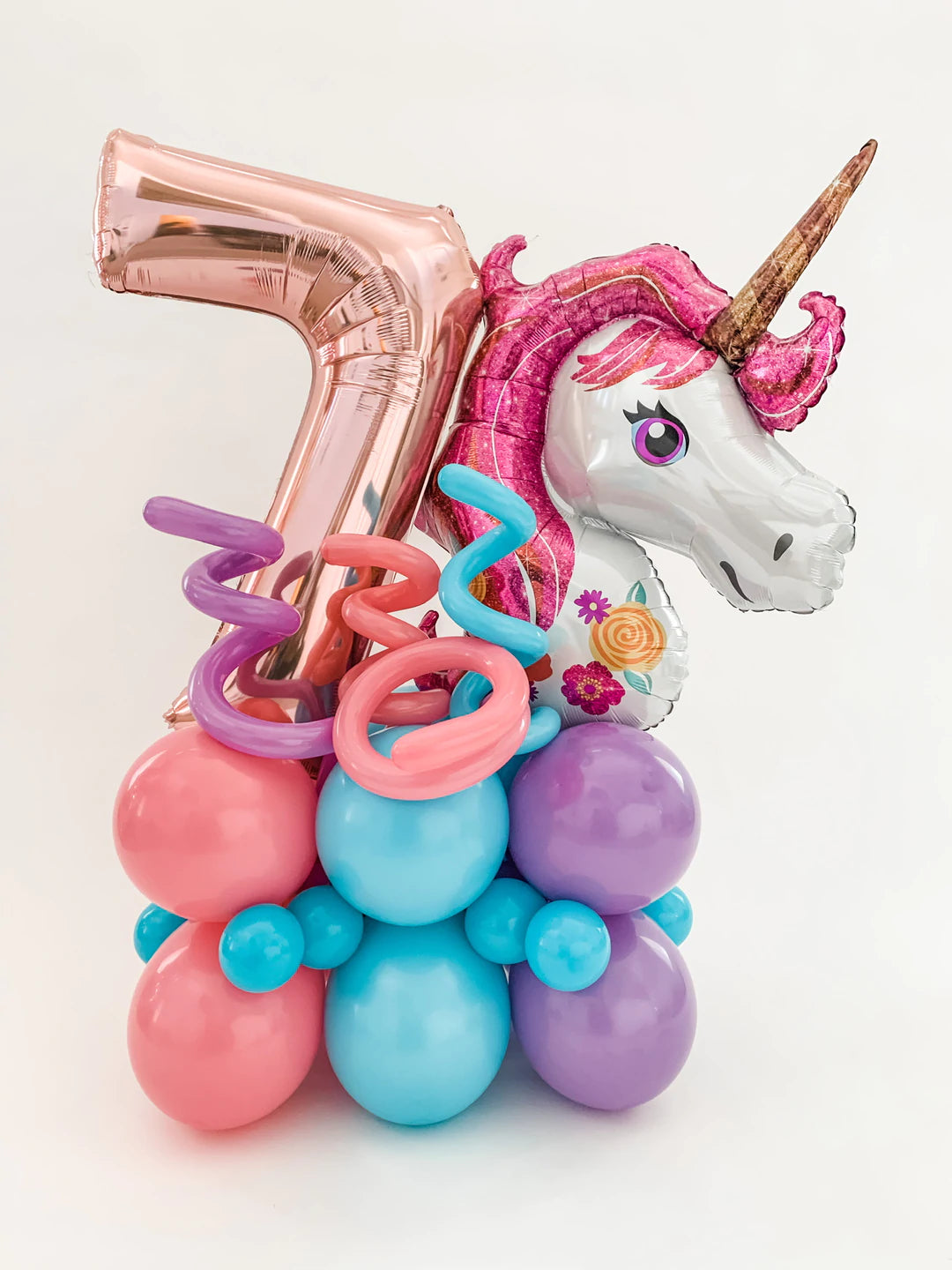 Unicorn birthday number pedestal - ONE UP BALLOONS