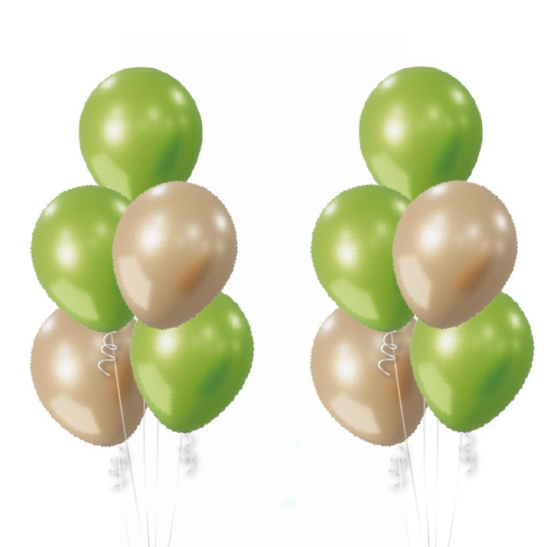 Chrome gold luxury with lime green balloon 2 bouquets of 5 - ONE UP BALLOONS