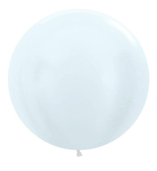 24" Pearl White helium filled with Hi Float - ONE UP BALLOONS