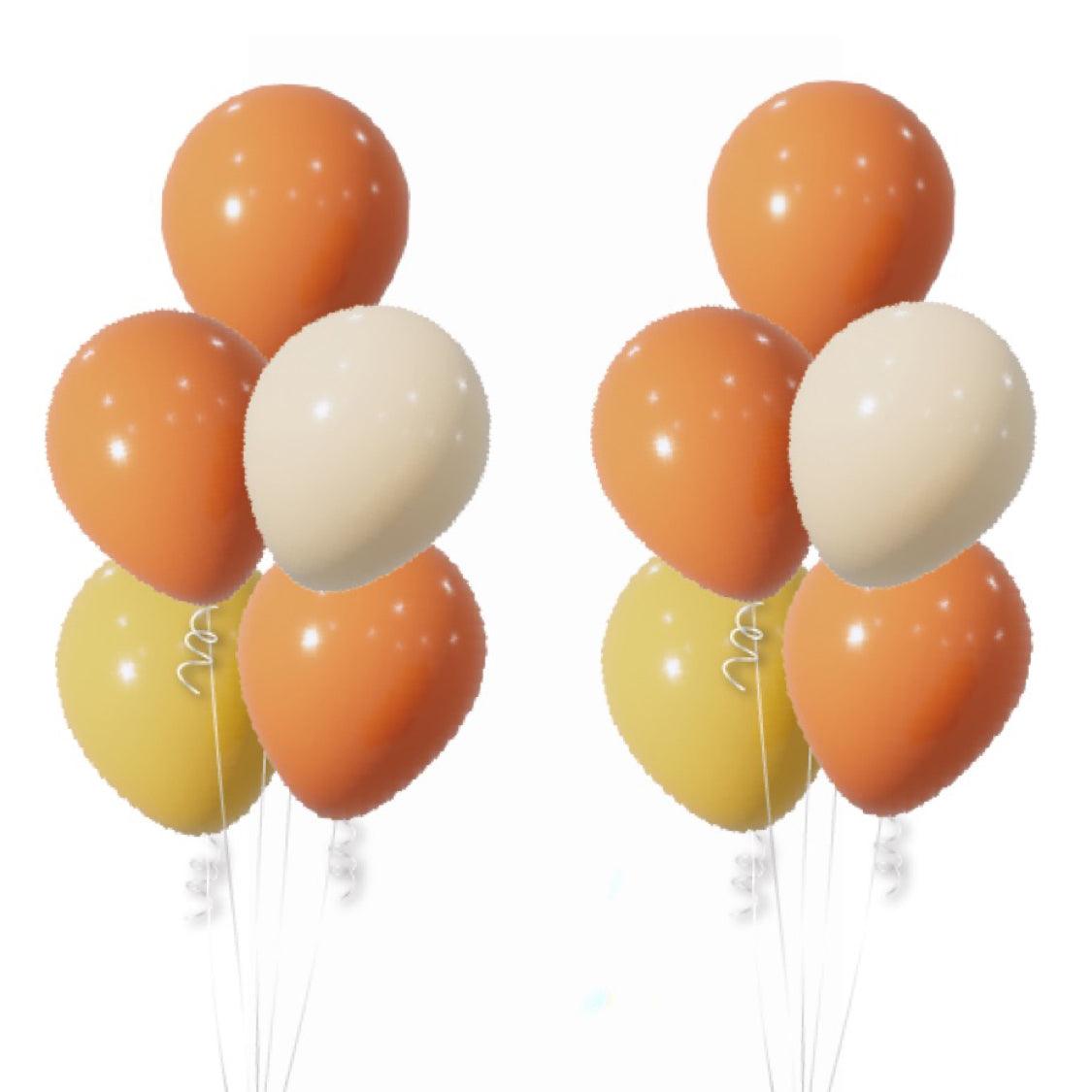 Mustard Orange Splash helium filled latex balloon 2 bouquets of 5 - ONE UP BALLOONS