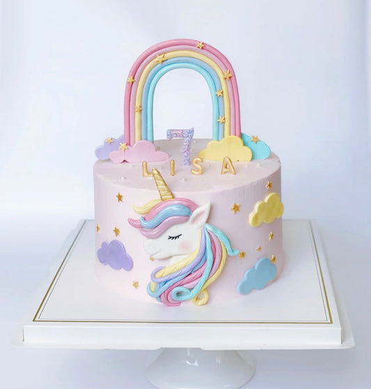 Girls favourite unicorn rainbow theme cream cake