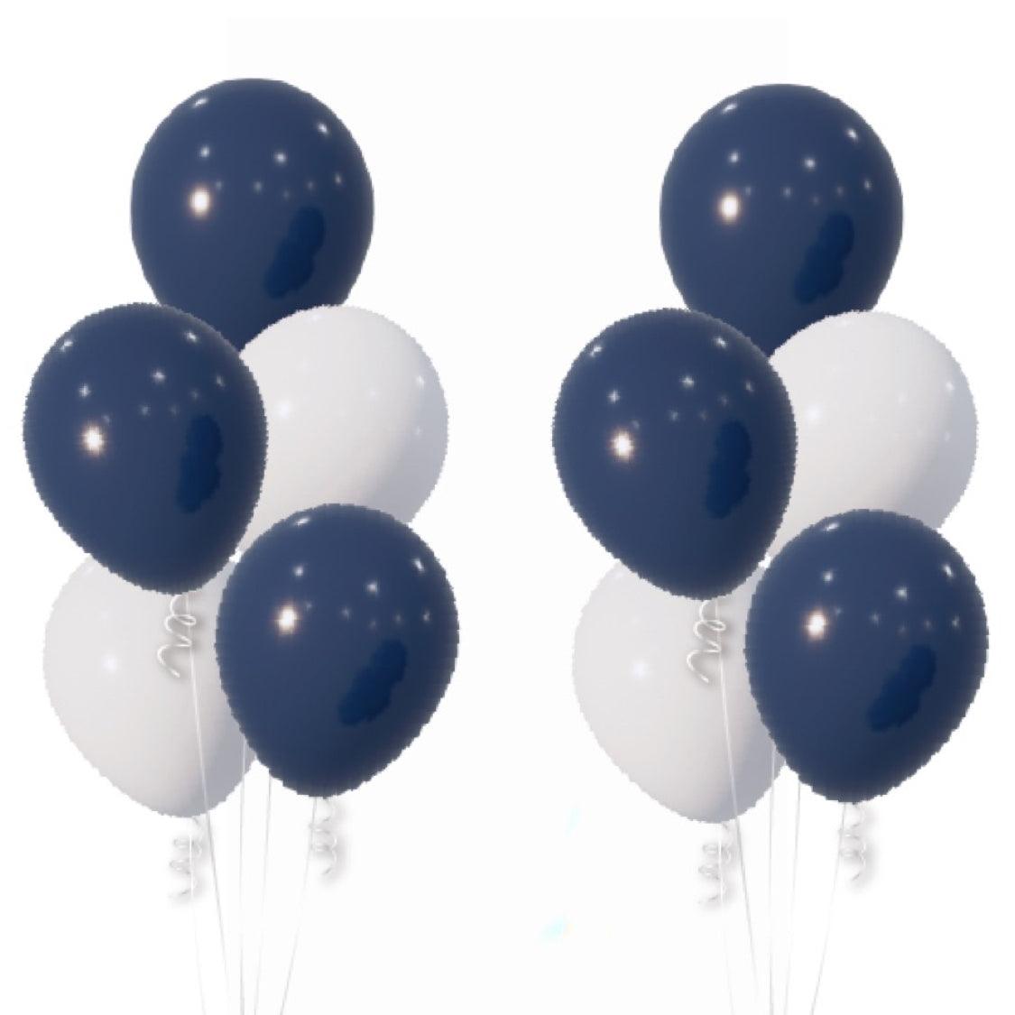 Navy blue & white helium balloon 2 bouquets of 5 - ONE UP BALLOONS