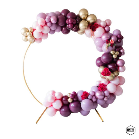 Golden Circular Arch with Stands for Birthday Party Wedding Proposal Room Decor Home Celebrations  - Soft pink purple theme - ONE UP BALLOONS